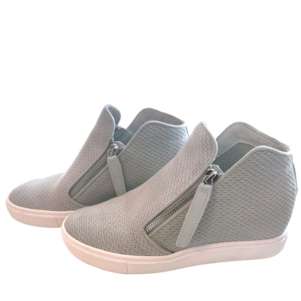 Steve Madden Womens Grey Wedge Sneakers Zipper Casual Fashion‎ Shoes Sz 9
